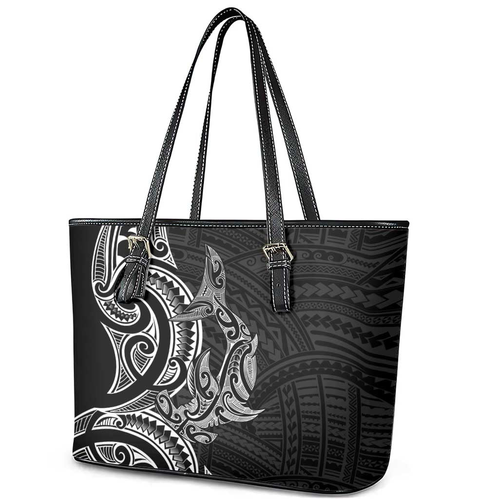 New Zealand Hammerhead Shark Leather Tote Bag Maori Haehae Mangopare Black - Aussie Hoodie