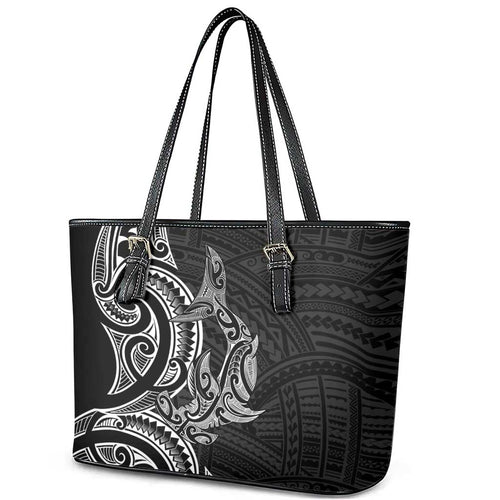 New Zealand Hammerhead Shark Leather Tote Bag Maori Haehae Mangopare Black - Aussie Hoodie