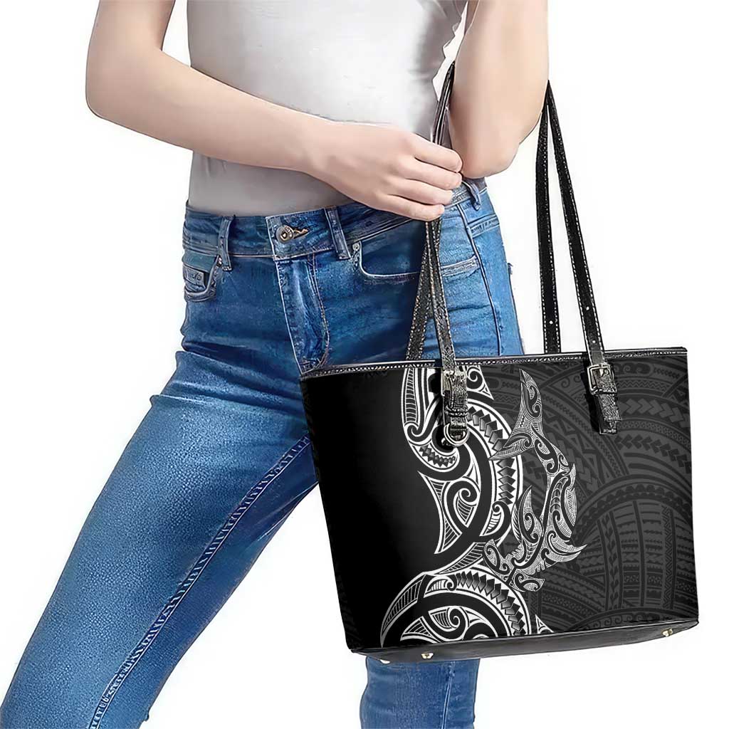 New Zealand Hammerhead Shark Leather Tote Bag Maori Haehae Mangopare Black - Aussie Hoodie