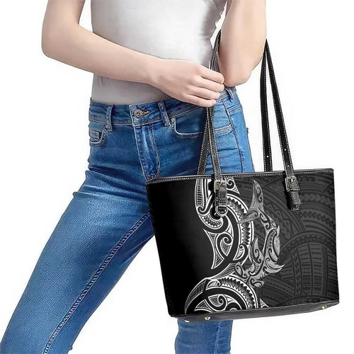 New Zealand Hammerhead Shark Leather Tote Bag Maori Haehae Mangopare Black - Aussie Hoodie