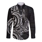 New Zealand Hammerhead Shark Long Sleeve Button Shirt Maori Haehae Mangopare Black - Aussie Hoodie