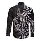New Zealand Hammerhead Shark Long Sleeve Button Shirt Maori Haehae Mangopare Black - Aussie Hoodie