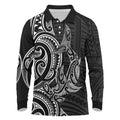 New Zealand Hammerhead Shark Long Sleeve Polo Shirt Maori Haehae Mangopare Black - Aussie Hoodie
