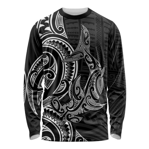 New Zealand Hammerhead Shark Long Sleeve Shirt Maori Haehae Mangopare Black - Aussie Hoodie