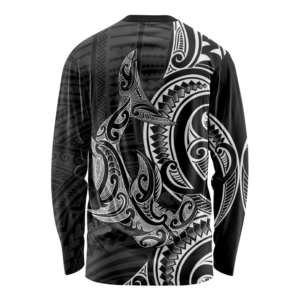 New Zealand Hammerhead Shark Long Sleeve Shirt Maori Haehae Mangopare Black - Aussie Hoodie