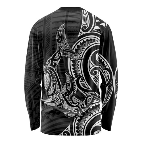 New Zealand Hammerhead Shark Long Sleeve Shirt Maori Haehae Mangopare Black - Aussie Hoodie
