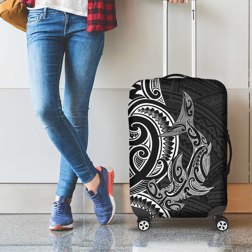New Zealand Hammerhead Shark Luggage Cover Maori Haehae Mangopare Black - Aussie Hoodie
