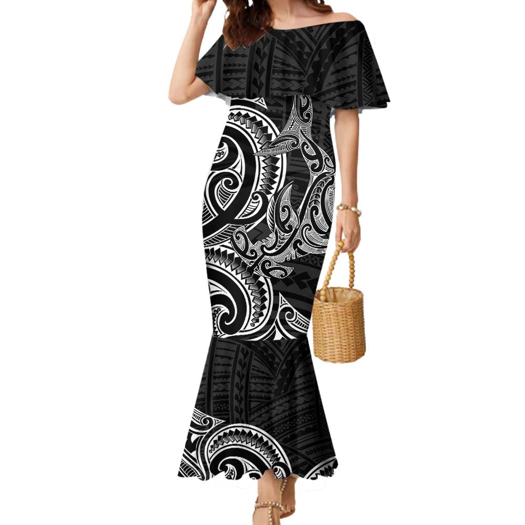 New Zealand Hammerhead Shark Mermaid Dress Maori Haehae Mangopare Black - Aussie Hoodie