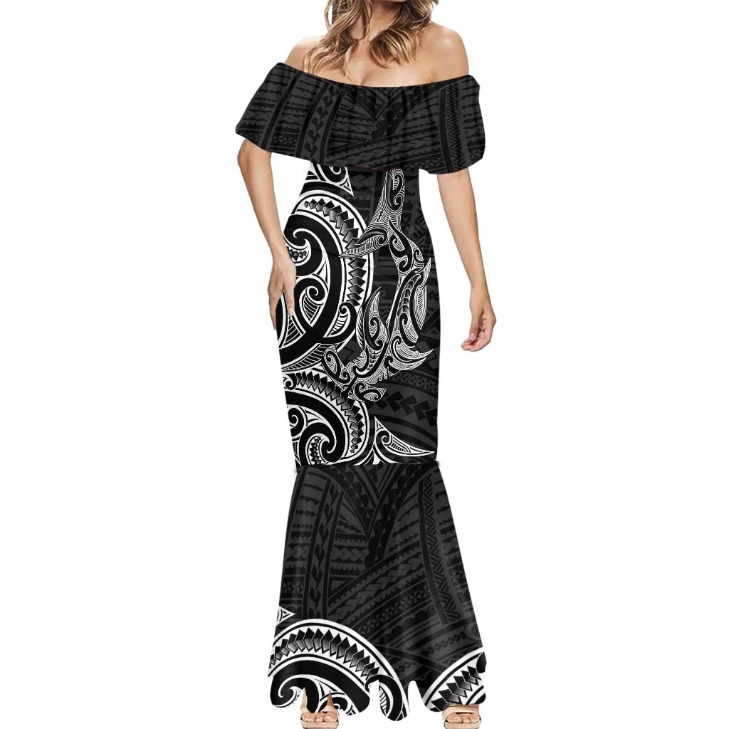 New Zealand Hammerhead Shark Mermaid Dress Maori Haehae Mangopare Black - Aussie Hoodie