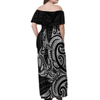 New Zealand Hammerhead Shark Off Shoulder Maxi Dress Maori Haehae Mangopare Black - Aussie Hoodie