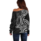 New Zealand Hammerhead Shark Off Shoulder Sweater Maori Haehae Mangopare Black - Aussie Hoodie