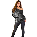 New Zealand Hammerhead Shark Off Shoulder Sweater Maori Haehae Mangopare Black - Aussie Hoodie