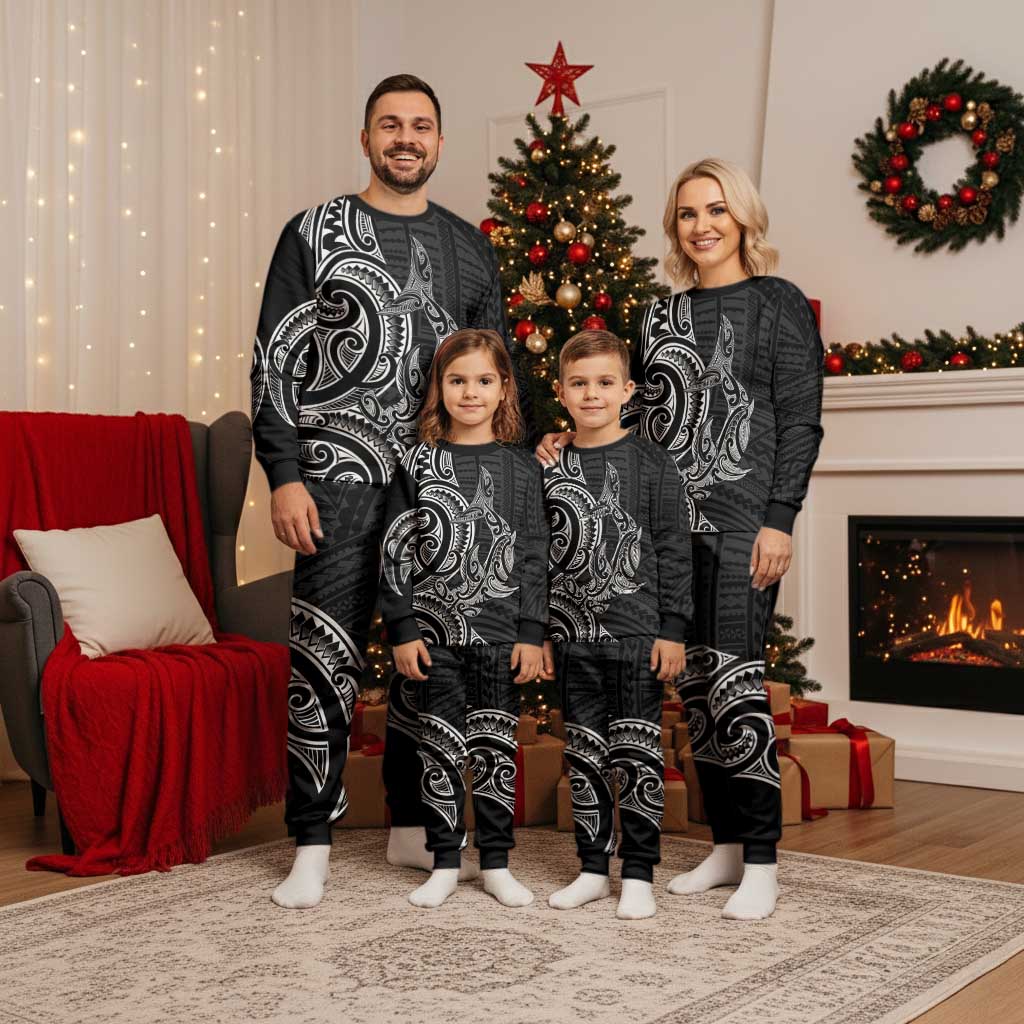 New Zealand Hammerhead Shark Christmas Pajama Set Maori Haehae Mangopare Black - Aussie Hoodie