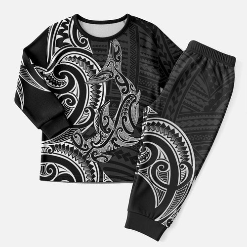 New Zealand Hammerhead Shark Christmas Pajama Set Maori Haehae Mangopare Black - Aussie Hoodie