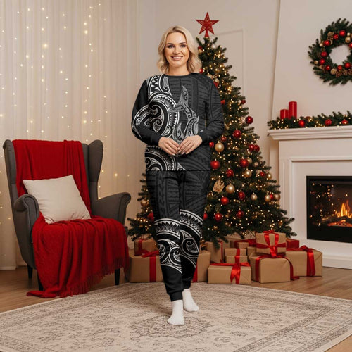 New Zealand Hammerhead Shark Christmas Pajama Set Maori Haehae Mangopare Black - Aussie Hoodie