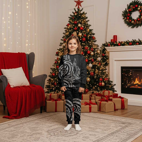 New Zealand Hammerhead Shark Christmas Pajama Set Maori Haehae Mangopare Black - Aussie Hoodie