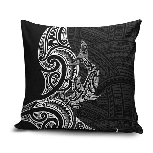 New Zealand Hammerhead Shark Pillow Cover Maori Haehae Mangopare Black - Aussie Hoodie
