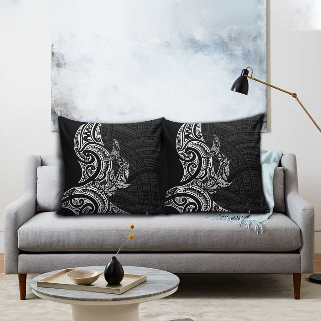 New Zealand Hammerhead Shark Pillow Cover Maori Haehae Mangopare Black - Aussie Hoodie