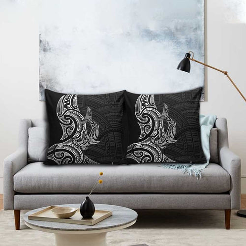 New Zealand Hammerhead Shark Pillow Cover Maori Haehae Mangopare Black - Aussie Hoodie