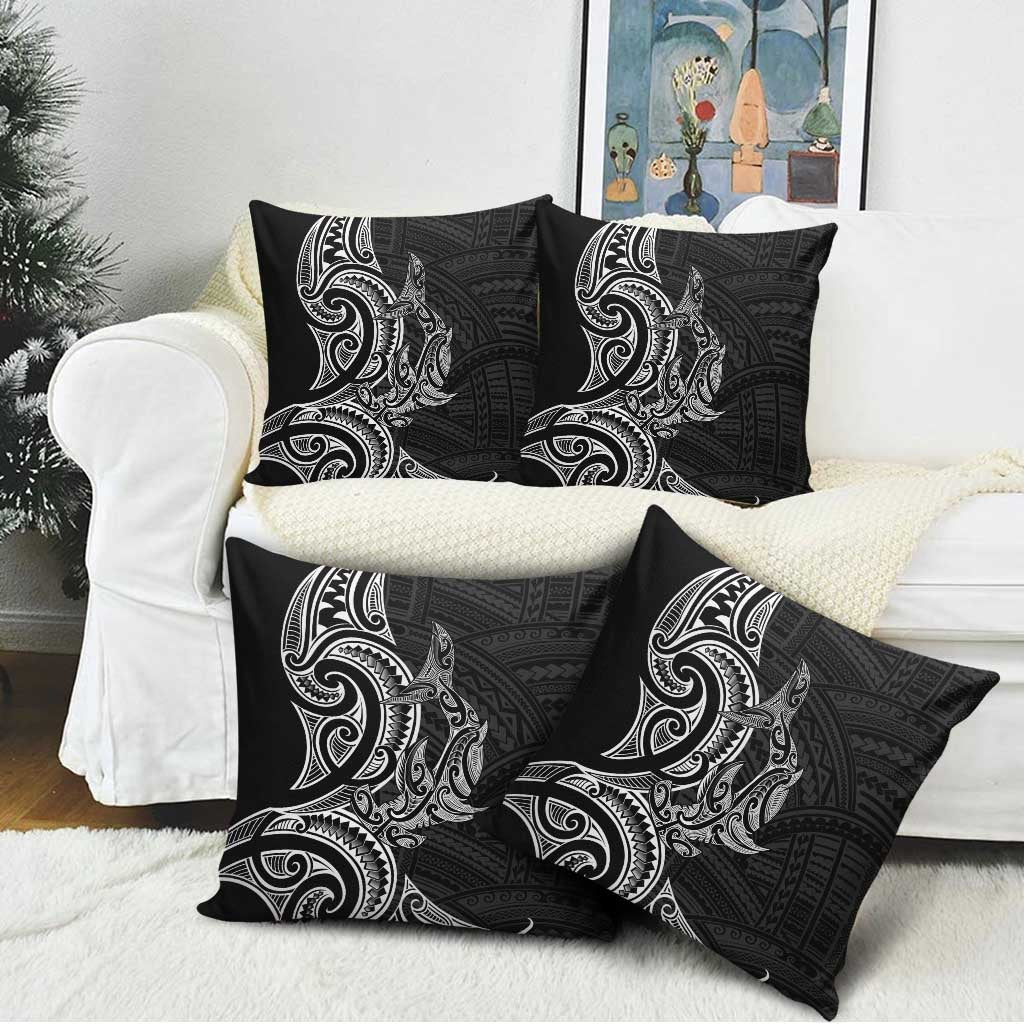 New Zealand Hammerhead Shark Pillow Cover Maori Haehae Mangopare Black - Aussie Hoodie