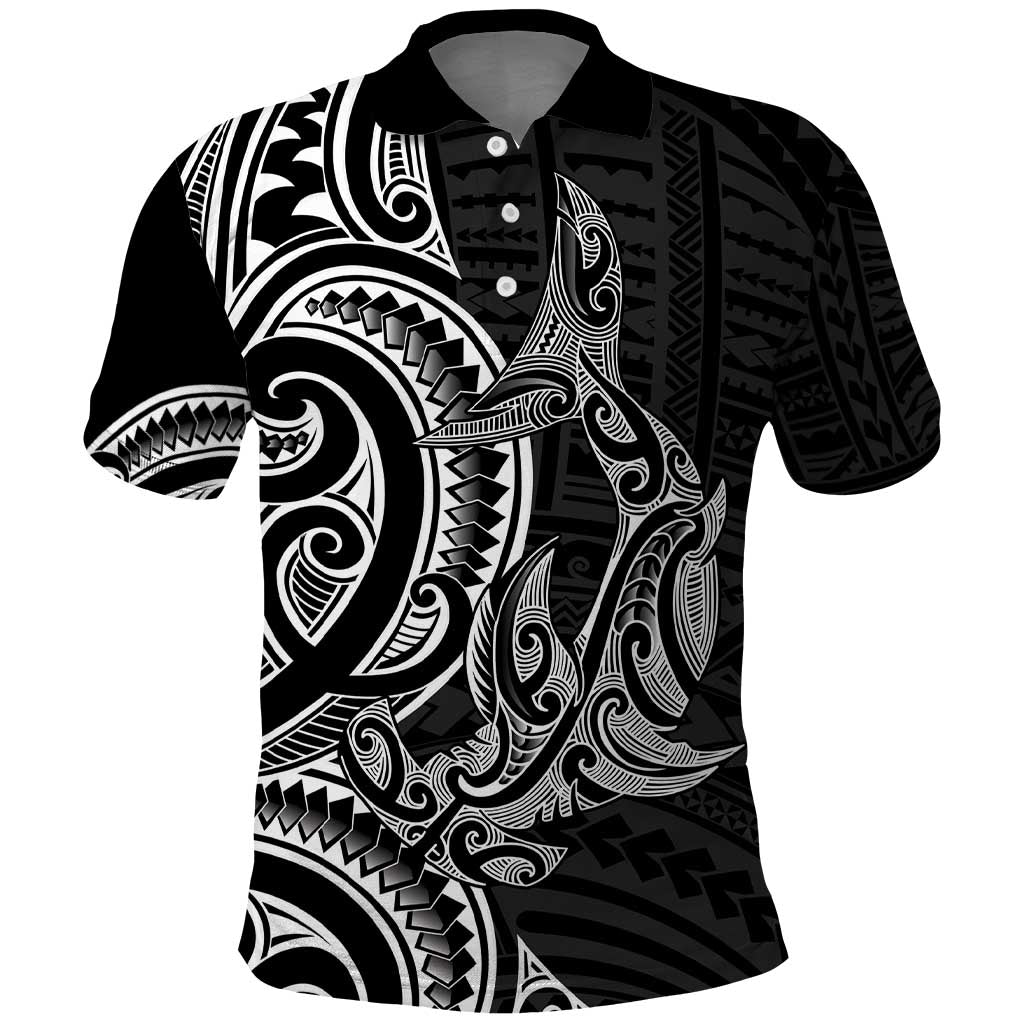 New Zealand Hammerhead Shark Polo Shirt Maori Haehae Mangopare Black - Aussie Hoodie