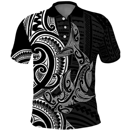 New Zealand Hammerhead Shark Polo Shirt Maori Haehae Mangopare Black - Aussie Hoodie