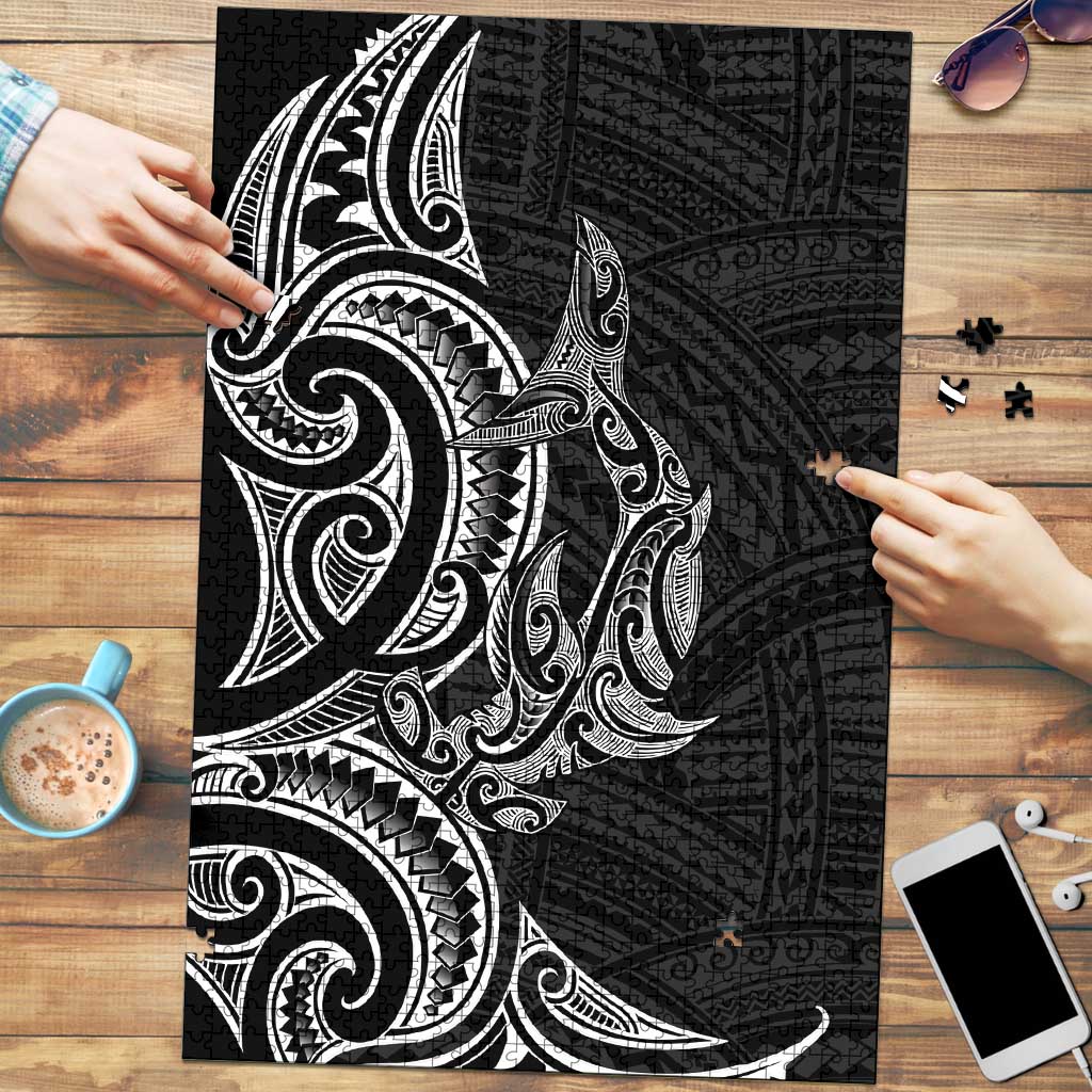New Zealand Hammerhead Shark Puzzle Maori Haehae Mangopare Black - Aussie Hoodie