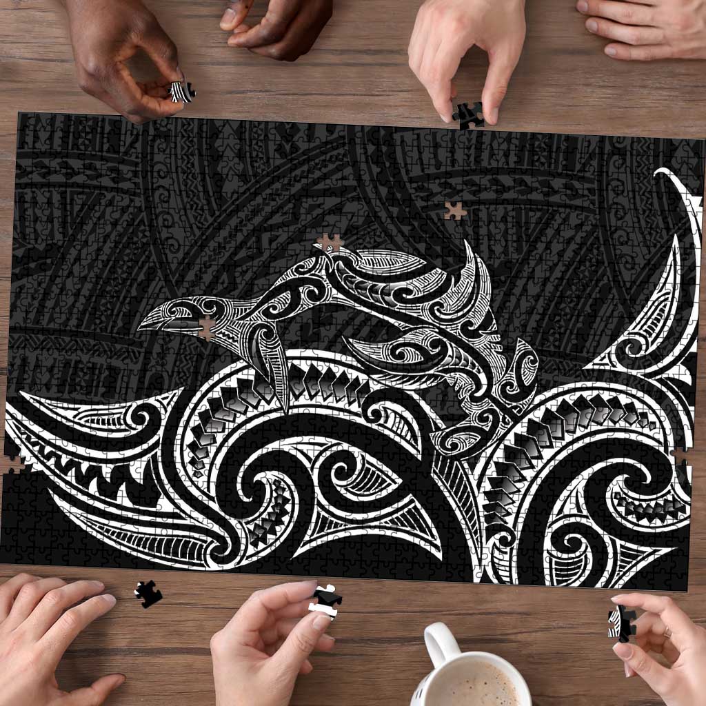 New Zealand Hammerhead Shark Puzzle Maori Haehae Mangopare Black - Aussie Hoodie