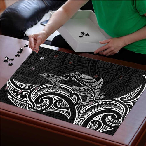 New Zealand Hammerhead Shark Puzzle Maori Haehae Mangopare Black - Aussie Hoodie