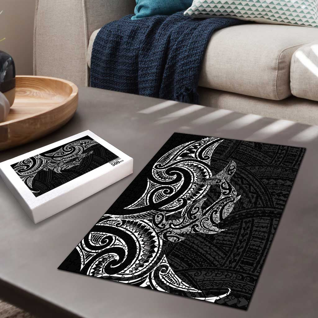 New Zealand Hammerhead Shark Puzzle Maori Haehae Mangopare Black - Aussie Hoodie