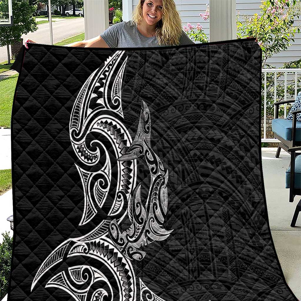 New Zealand Hammerhead Shark Quilt Maori Haehae Mangopare Black - Aussie Hoodie