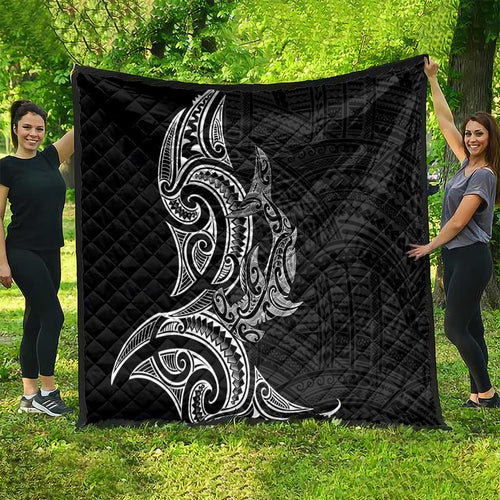 New Zealand Hammerhead Shark Quilt Maori Haehae Mangopare Black - Aussie Hoodie