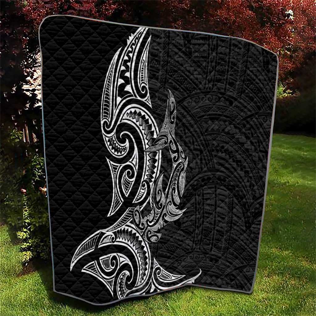 New Zealand Hammerhead Shark Quilt Maori Haehae Mangopare Black - Aussie Hoodie