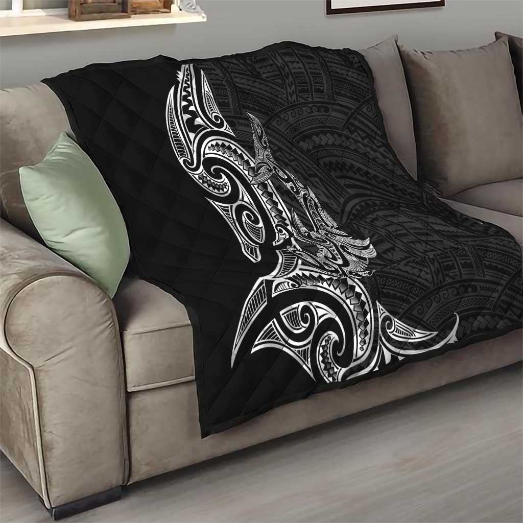 New Zealand Hammerhead Shark Quilt Maori Haehae Mangopare Black - Aussie Hoodie