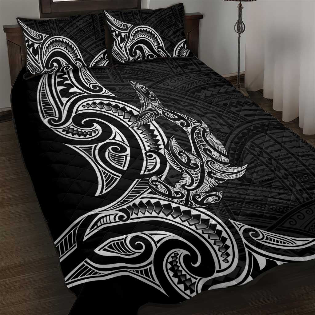 New Zealand Hammerhead Shark Quilt Bed Set Maori Haehae Mangopare Black - Aussie Hoodie
