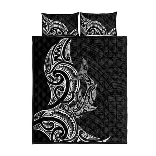 New Zealand Hammerhead Shark Quilt Bed Set Maori Haehae Mangopare Black - Aussie Hoodie
