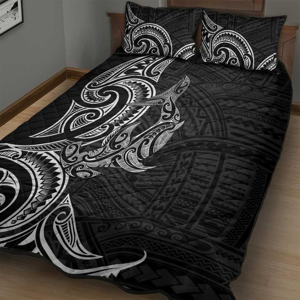 New Zealand Hammerhead Shark Quilt Bed Set Maori Haehae Mangopare Black - Aussie Hoodie