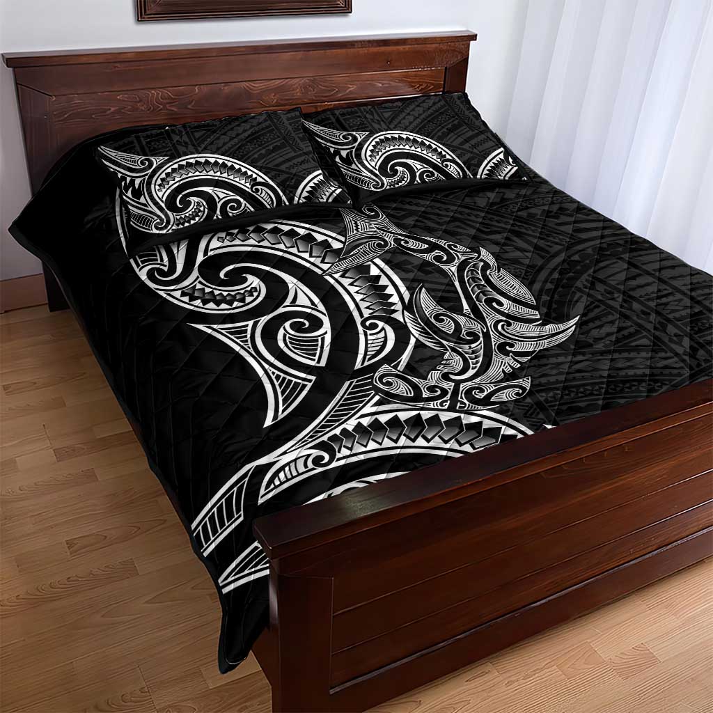 New Zealand Hammerhead Shark Quilt Bed Set Maori Haehae Mangopare Black - Aussie Hoodie