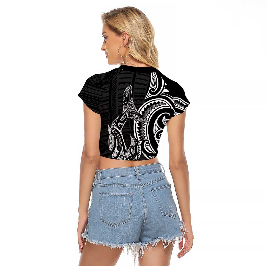 New Zealand Hammerhead Shark Raglan Cropped T Shirt Maori Haehae Mangopare Black - Aussie Hoodie