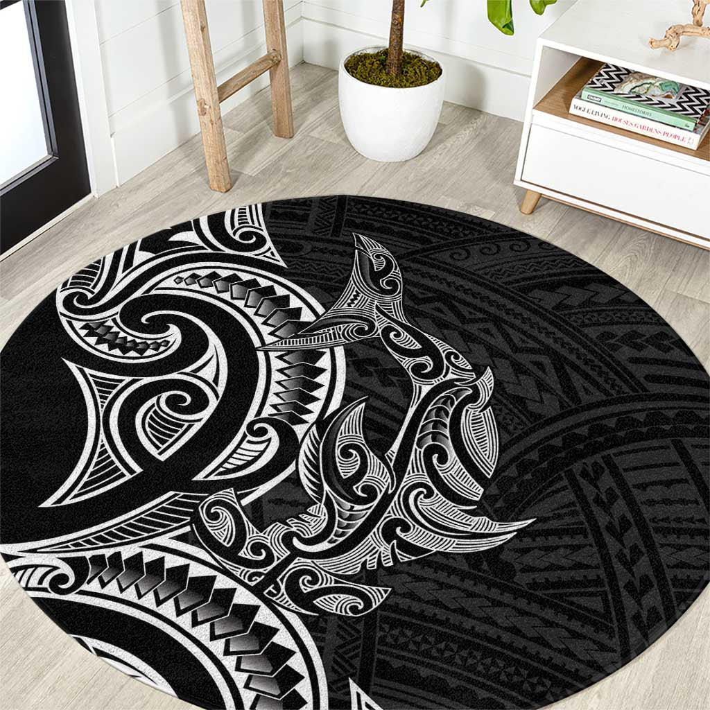 New Zealand Hammerhead Shark Round Carpet Maori Haehae Mangopare Black - Aussie Hoodie