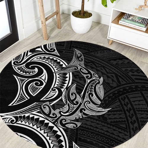 New Zealand Hammerhead Shark Round Carpet Maori Haehae Mangopare Black - Aussie Hoodie