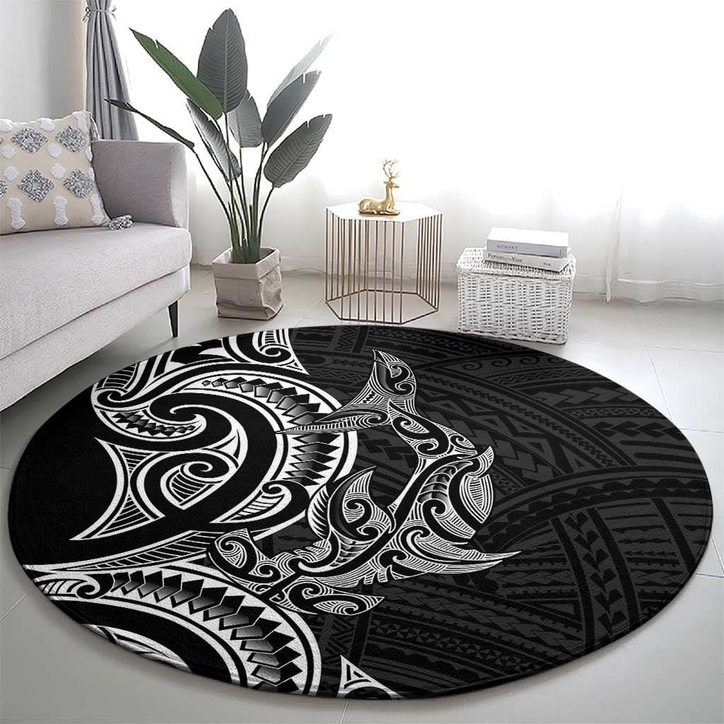 New Zealand Hammerhead Shark Round Carpet Maori Haehae Mangopare Black - Aussie Hoodie