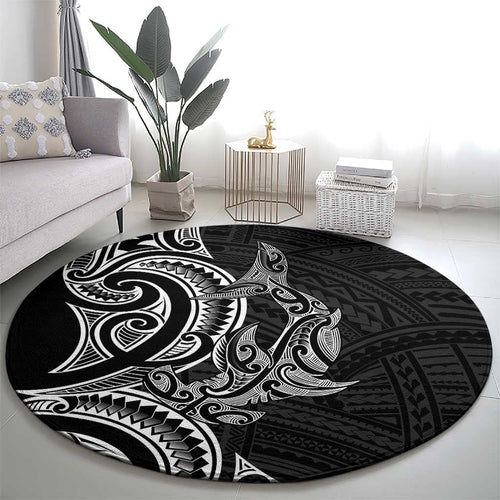 New Zealand Hammerhead Shark Round Carpet Maori Haehae Mangopare Black - Aussie Hoodie