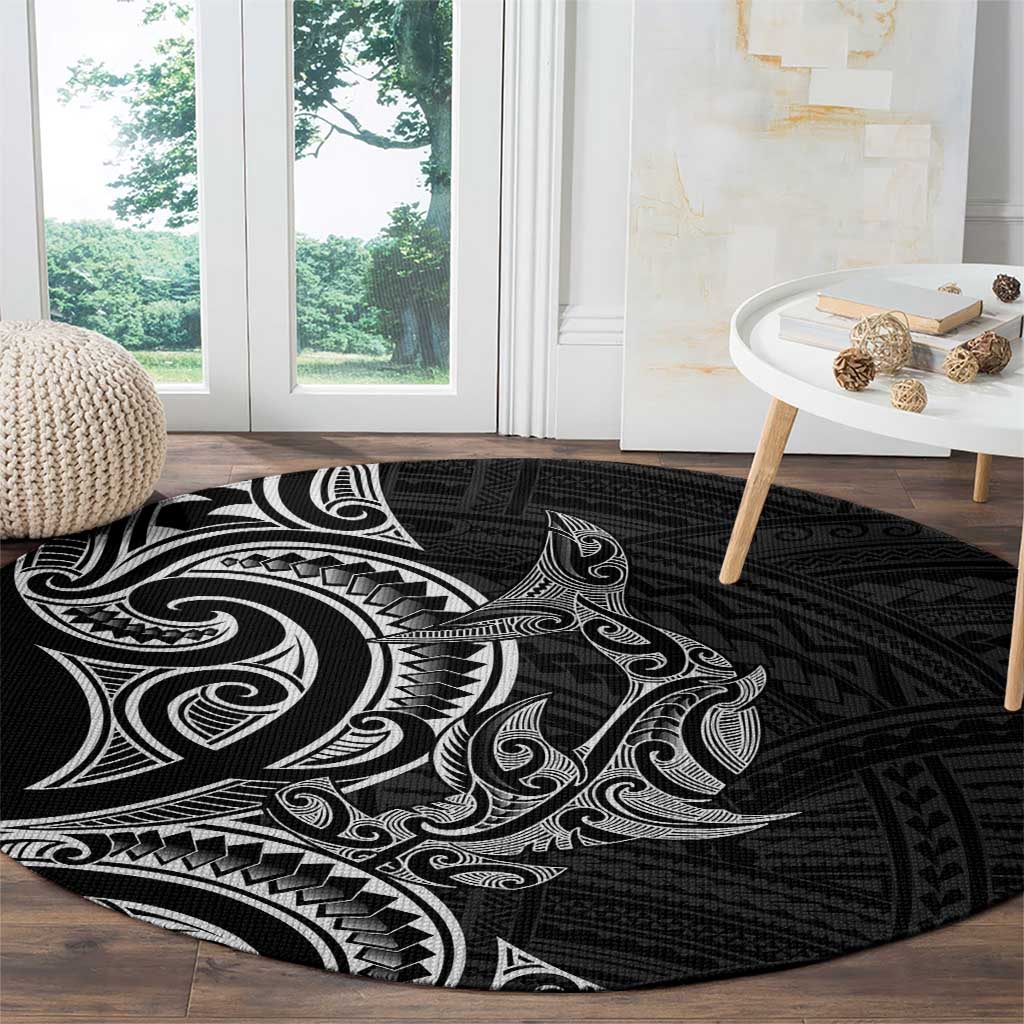 New Zealand Hammerhead Shark Round Carpet Maori Haehae Mangopare Black - Aussie Hoodie