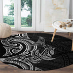 New Zealand Hammerhead Shark Round Carpet Maori Haehae Mangopare Black - Aussie Hoodie