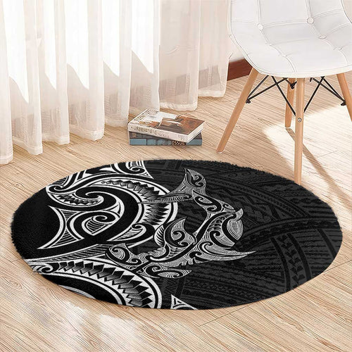 New Zealand Hammerhead Shark Round Carpet Maori Haehae Mangopare Black - Aussie Hoodie