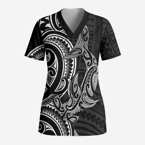 New Zealand Hammerhead Shark Scrub Top Maori Haehae Mangopare Black - Aussie Hoodie