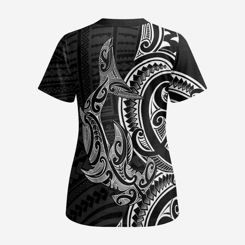 New Zealand Hammerhead Shark Scrub Top Maori Haehae Mangopare Black - Aussie Hoodie