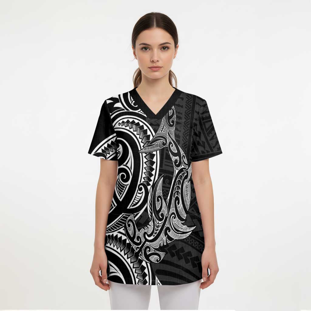 New Zealand Hammerhead Shark Scrub Top Maori Haehae Mangopare Black - Aussie Hoodie