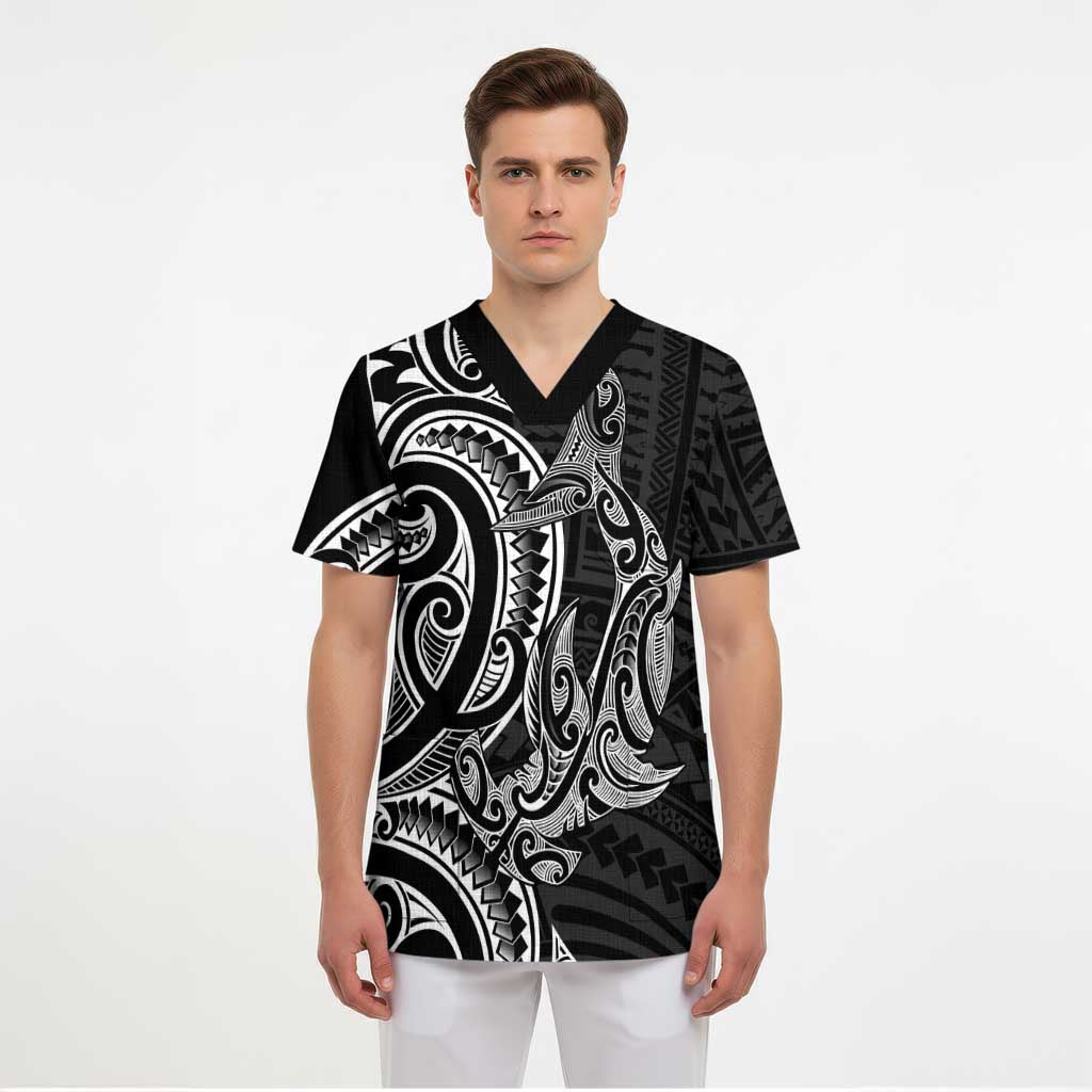 New Zealand Hammerhead Shark Scrub Top Maori Haehae Mangopare Black - Aussie Hoodie